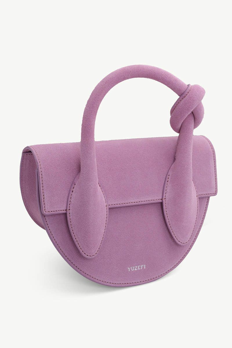 YUZEFI Pretzel Knotted Tote Bag in Orchid Suede 2