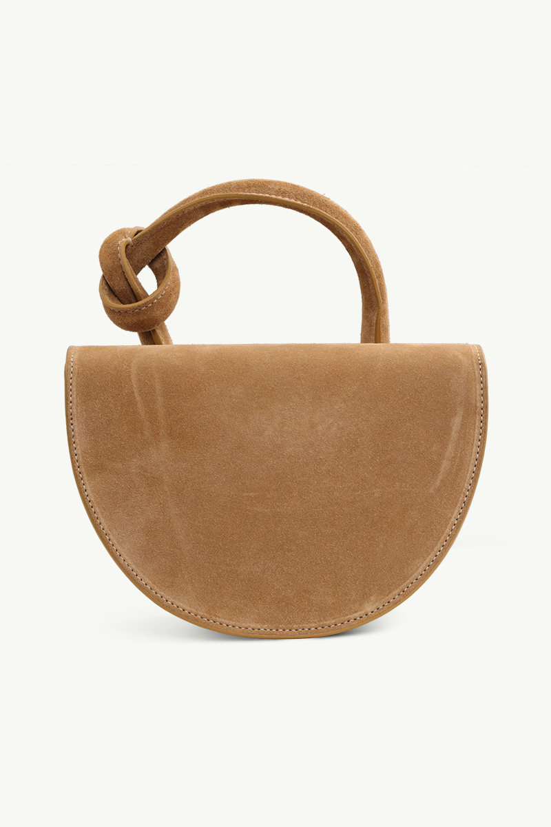 YUZEFI Pretzel Knotted Tote Bag in Butterscotch Suede 1